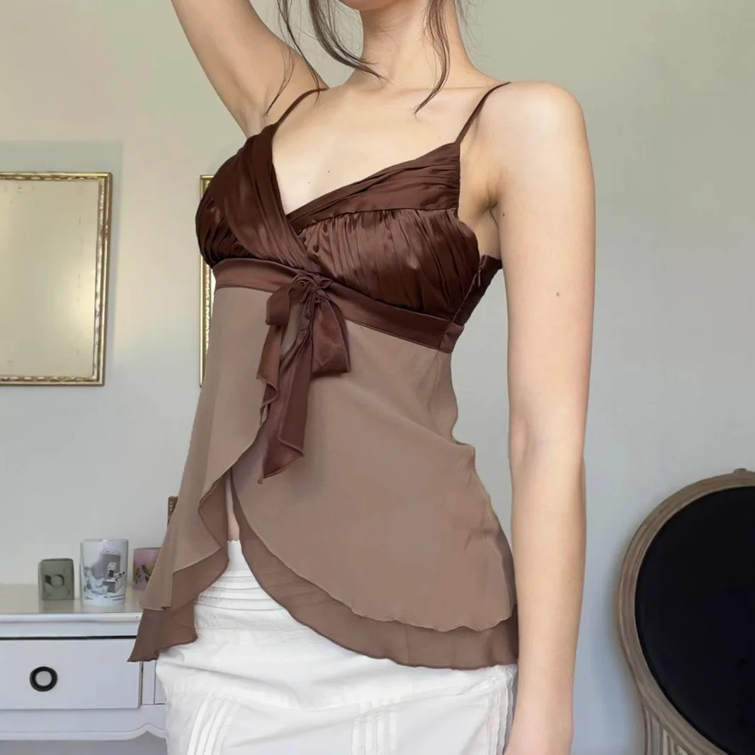 سترة شبكية عتيقة من الساتان بخصر عالٍ صيفي بدون أكمام بتصميم غير منتظم #4