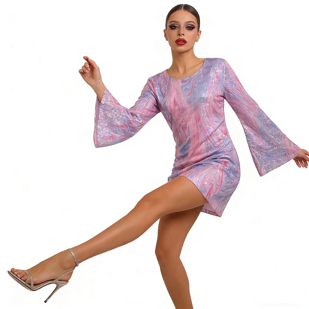 70er Jahre Damen Disco-Kleid Hippie-Kostüme 60er Geburtstags-Outfits 1970er Prom Glitzerkleid