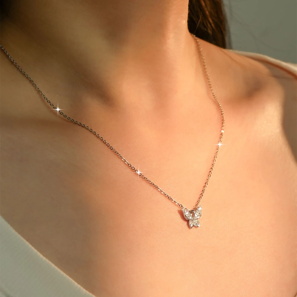 Anziw 1,5 mm D Farbe VVS1 Moissanit-Diamant-Halskette Damenschmuck 14K Gold gefüllte Schmetterlings-Charm-Halskette Feiner Schmuck Geschenk – Detail 7