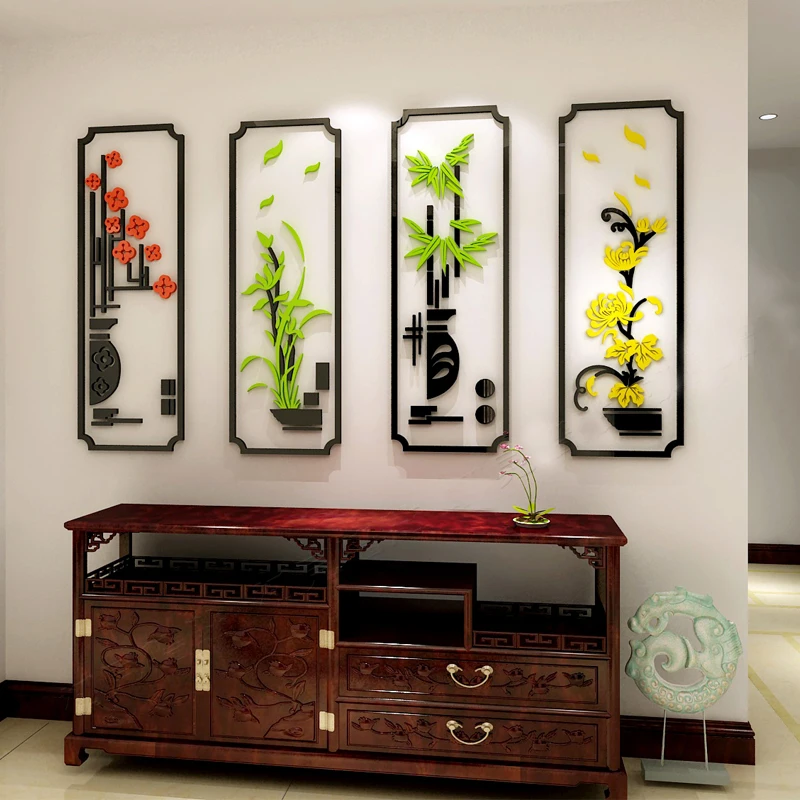 

3D Plum Blossom Acrylic Wall Sticker, Orchid, Bamboo, Chrysanthemum, Living Room, Classical, Bedroom, Wall Decoration