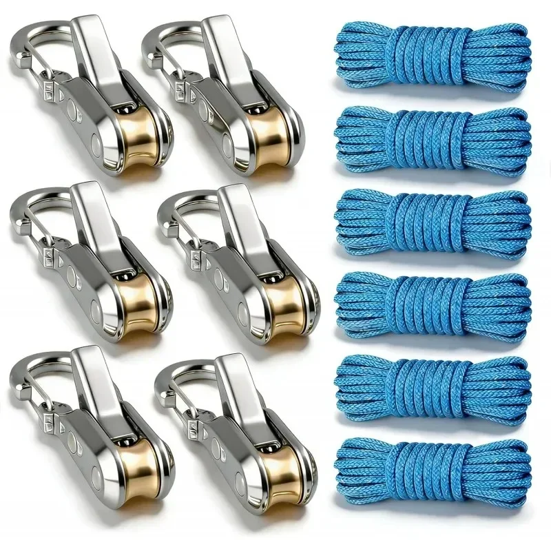 6 outils de fixation de cordes et tendeurs avec tendeur à rouleau, boucle rétractable robuste avec corde d'accessoire, idéal pour le camping.