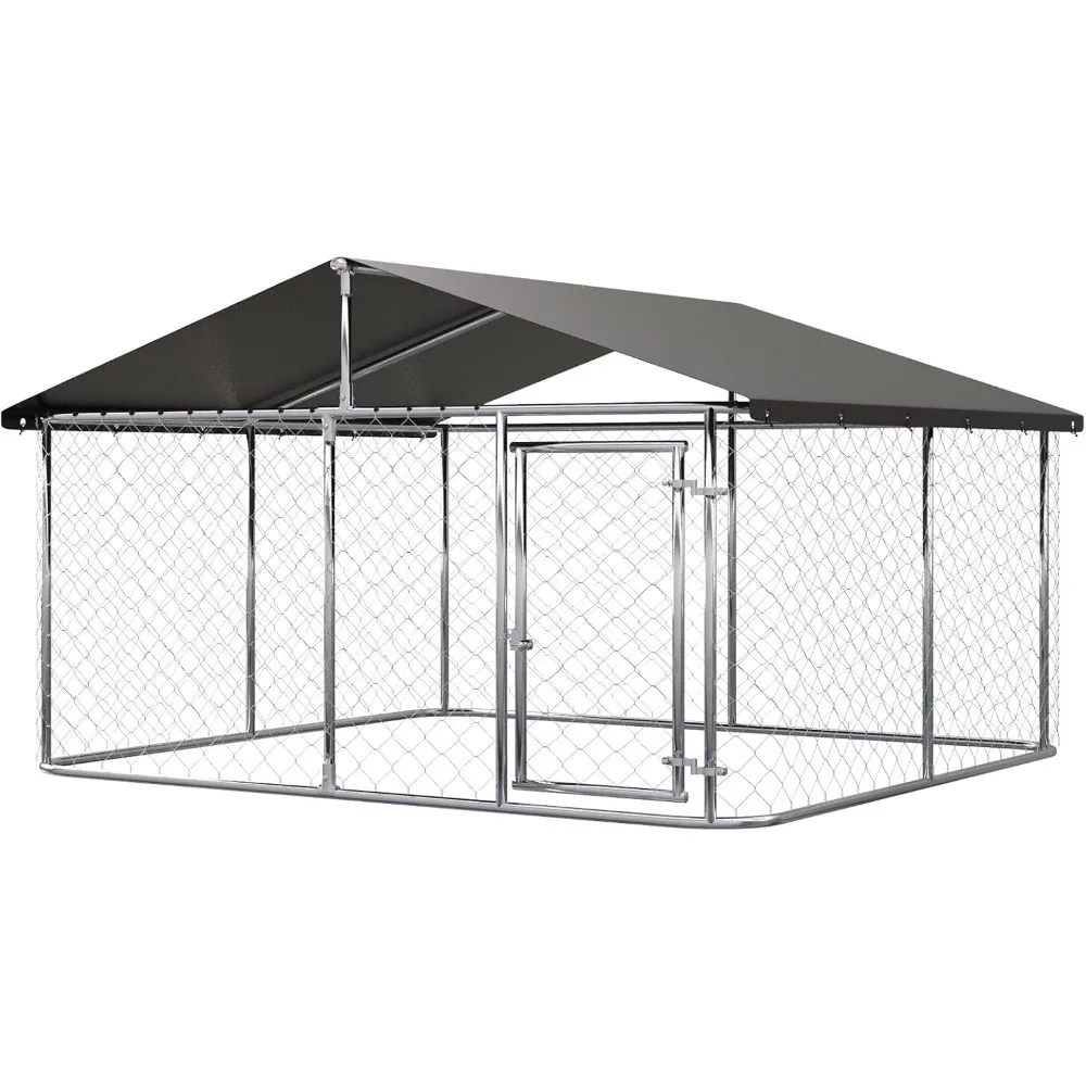 

Petonly Outdoor Dog Enclosure Heavy Duty Dog Kennel House Mesh Dog Big Cage Pet Kennel Steel Fence with Secure Lock(118”x 118”)