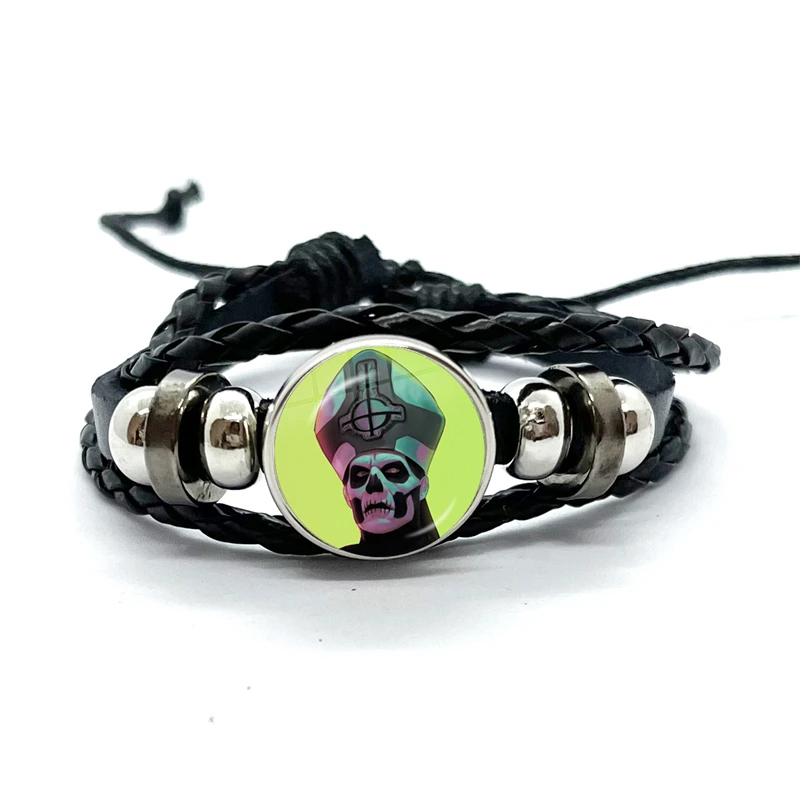 Ghost Rock Band PaPa Black Leather Bracelets  Multilayer Braided Bracelets Bangles Handmade Jewelry Gifts