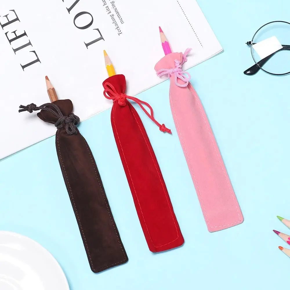 Stationery Single Pen Bag Pencil Case Plush Cloth Pen Bag Velvet Pen Pouch Sleeve Office School Supplies Double-sided Thickened