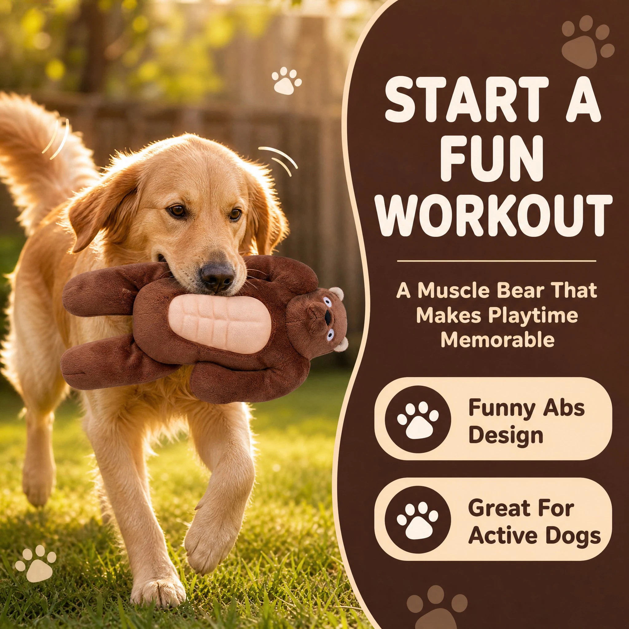 Squeaky Muscle Bear Dog Toy Plush Interactive Chew Toy Natural Rubber Belly Built in Squeaker for Small Medium Large Dogs Play