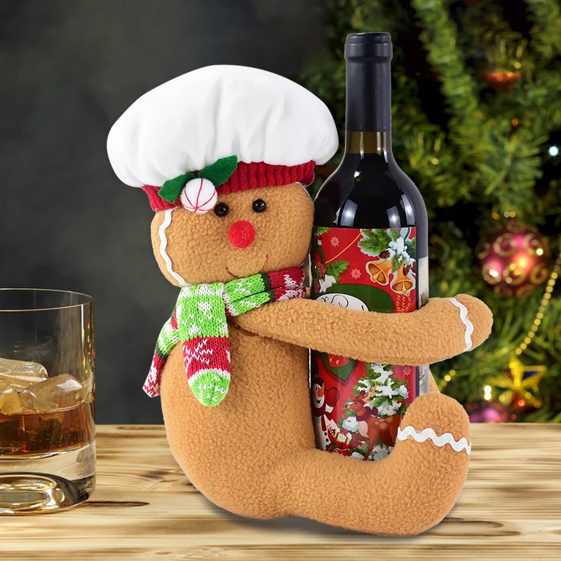 Christmas Decoration Supplies Couple Gingerbread Man Wine Bottle Hug Doll Hugged Christmas Tree Topper DIY Xmas Party Decors