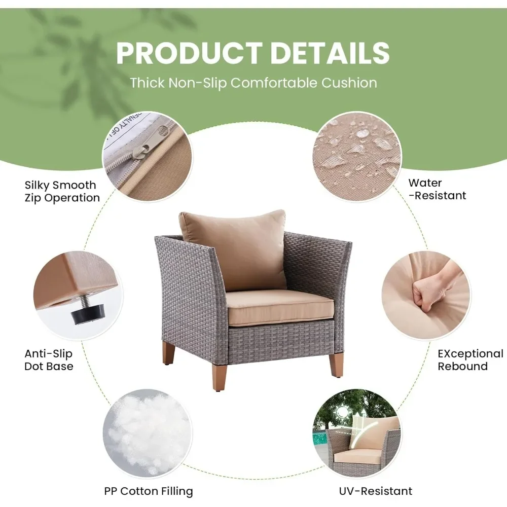 5-Piece Patio Furniture Set, Outdoor Furniture with Coffee Table, Loveseat & 2 Single Chairs, 4-Inch Thickened Cushions