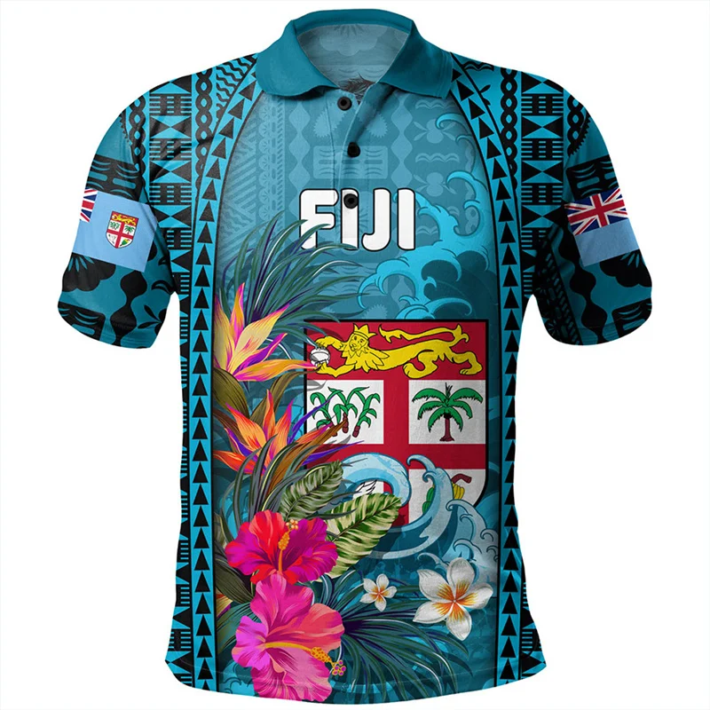 Summer Vintage 3D Printed FijiRugby Fiji Pride Polo Shirt Happy Fiji Day Graphic Polo Shirts For Men Kid Fashion Gym Sports Top