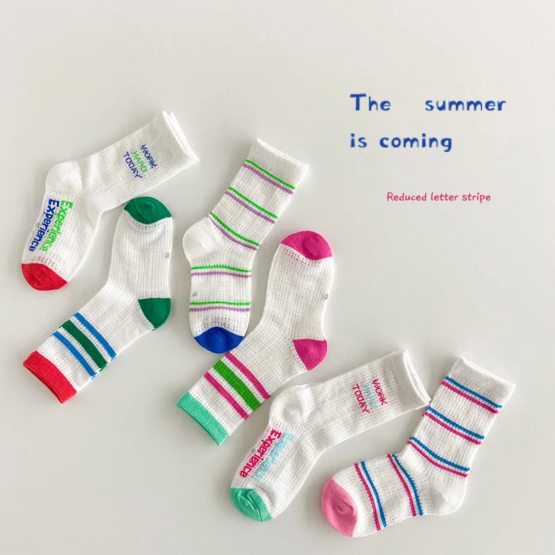 Boys Girls Socks Spring Summer Trendy Striped Socks Children Thin Socks Mid Calf Cotton Socks Kids Socks