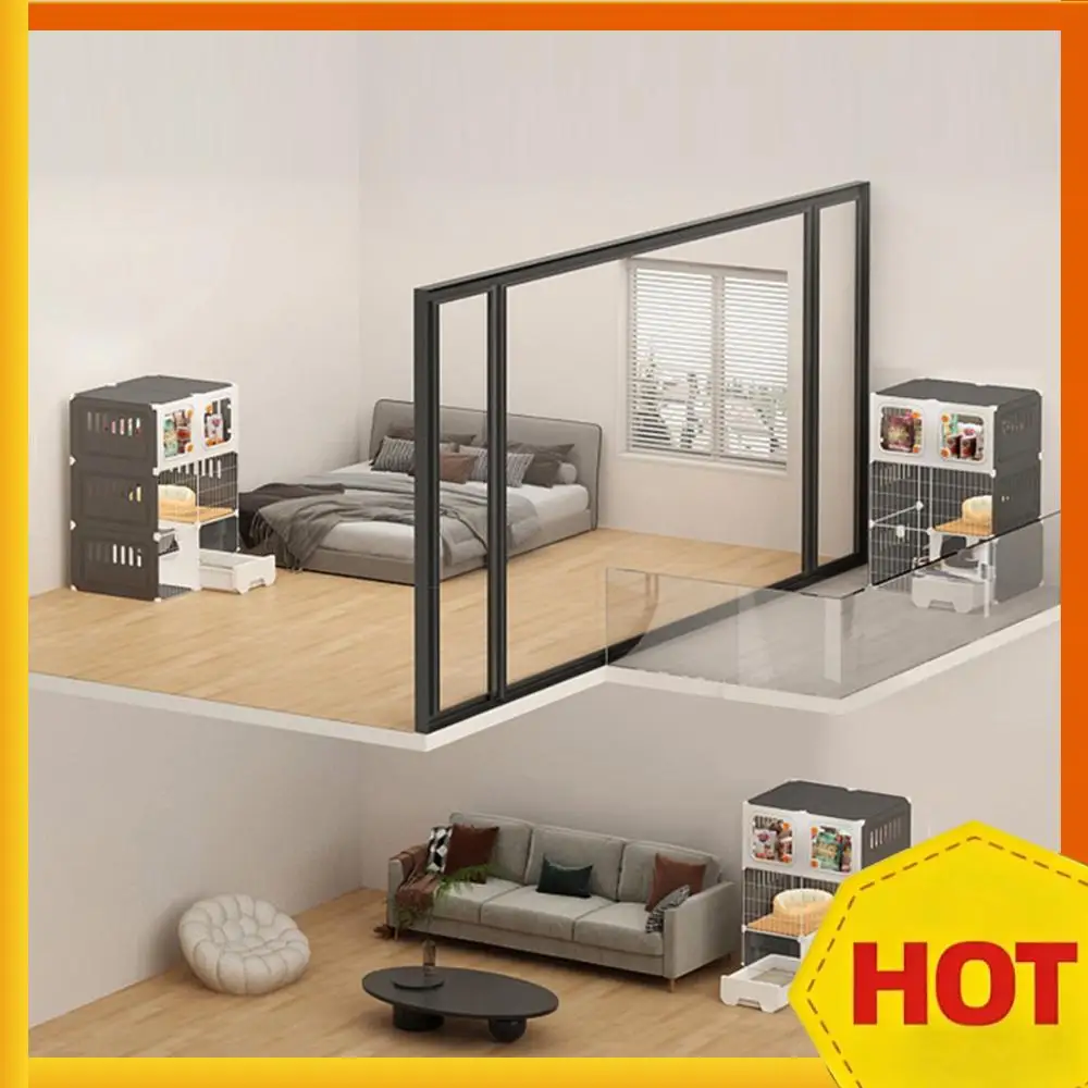 

Household Indoor Cage with Cat Bed Cat Crate Indoor Catio Hammock DIY Metal Wire Cat Kennel Cats Litter Box for Cats Villa
