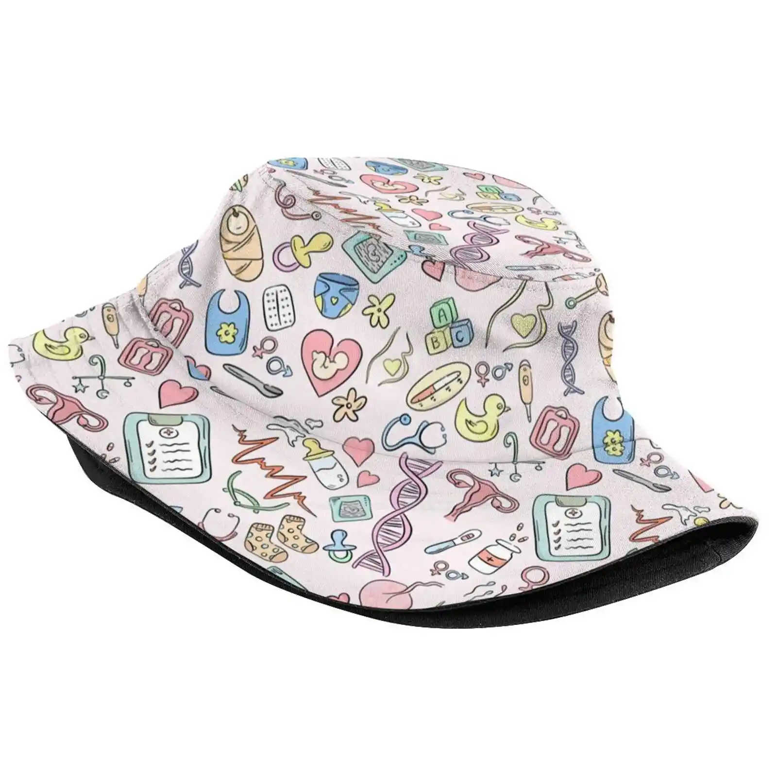 Midwifery Uv Protection Foldable Bucket Hats Women Men Midwifery Babies Health Cute Patterns Morning Repeated Pattern Seamless