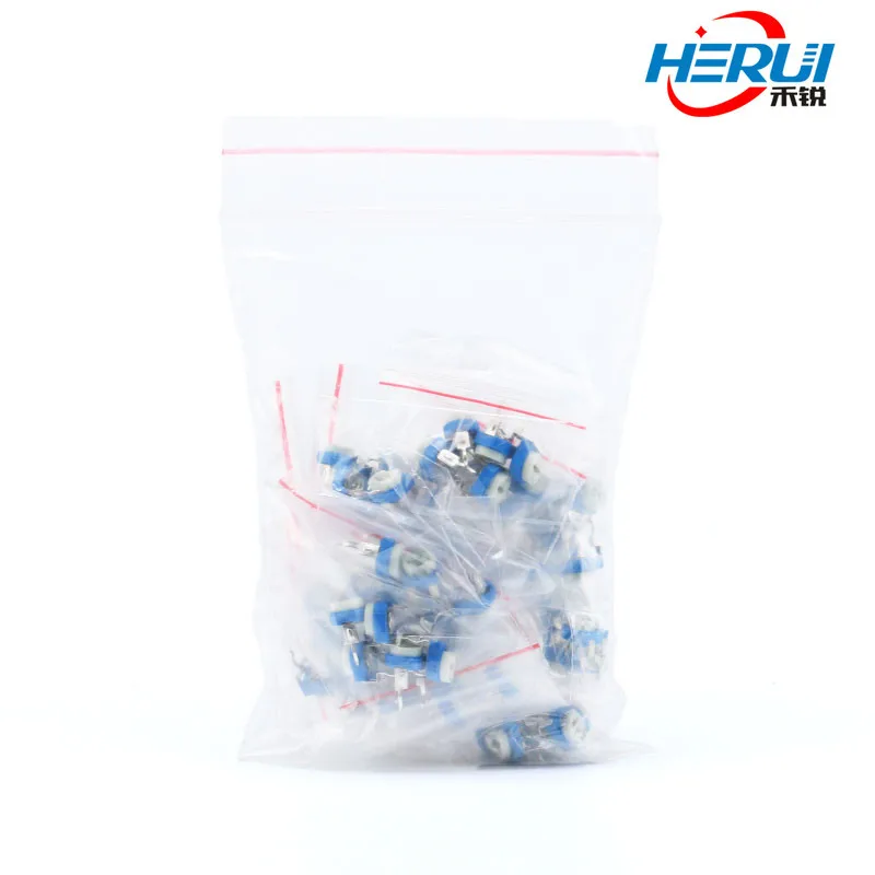 Component package horizontal Blue and white adjustable potentiometer package 100 euros --1M 13 kinds of 5pcs each