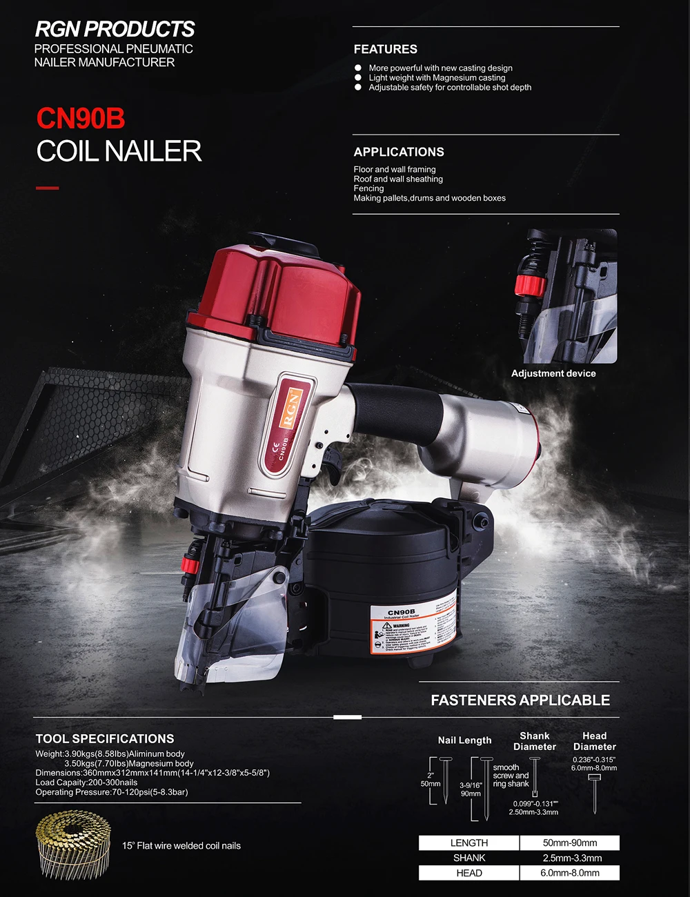Imagem -05 - Nailer Cn90 e Cn90b da Bobina para 50-90 mm Pregos Páletes Resistentes e Crating Trabalhando Max Eua Design
