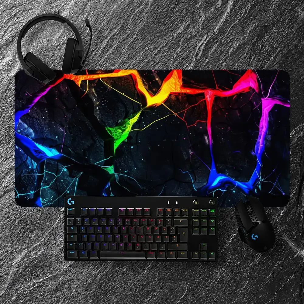 

Коврик для мыши с рисунком неоновых камней, большой коврик для компьютерной офисной игровой настольный коврик XXL, резиновые противоскользящие прошитые коврики для клавиатуры, моющиеся настольные коврики