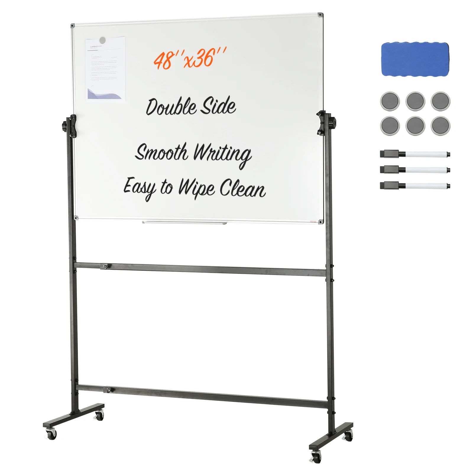 

VEVOR Rolling Magnetic Whiteboard Double-Sided Mobile Whiteboard 360° Reversible Adjustable Height Dry Erase Board for School