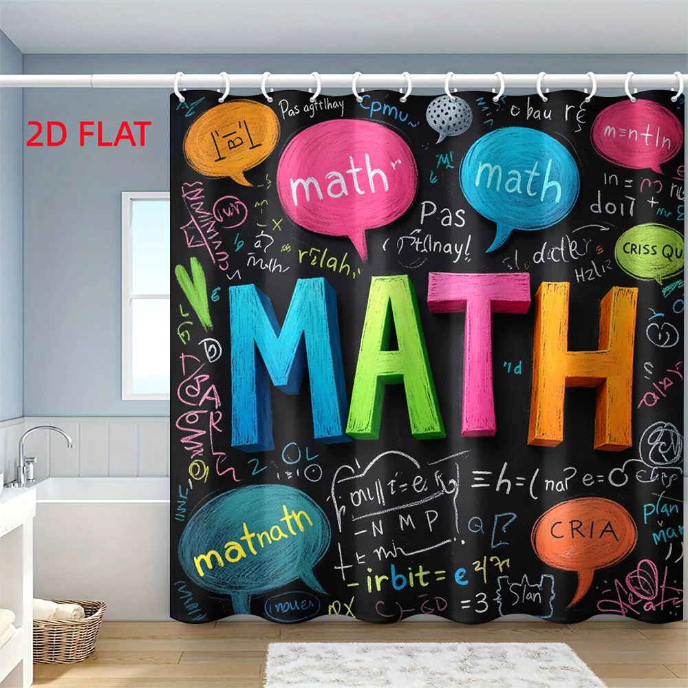 Waterproof Chalkboard Math Shower Curtain Black Novelty Decor Bathroom Science Classroom Art Unique Educational Design 180x180cm
