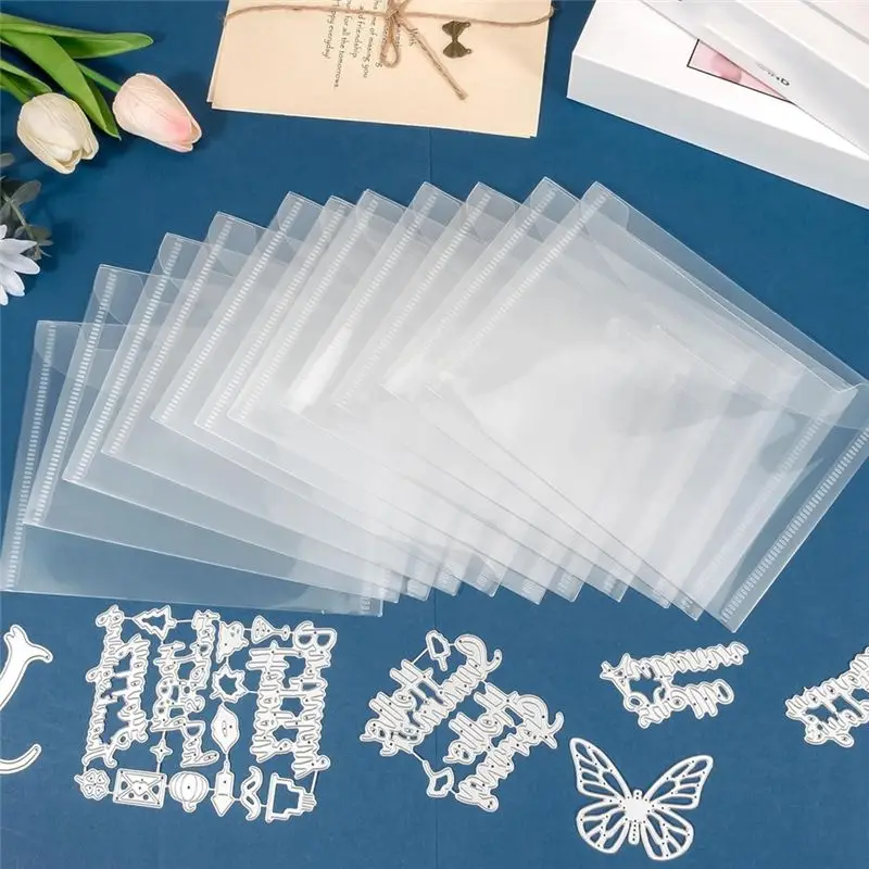 ABRW-60 Pcs Stamp And Die Storage Pockets Reusable Storage Cases Seal Bags Transparent Plastic Folders