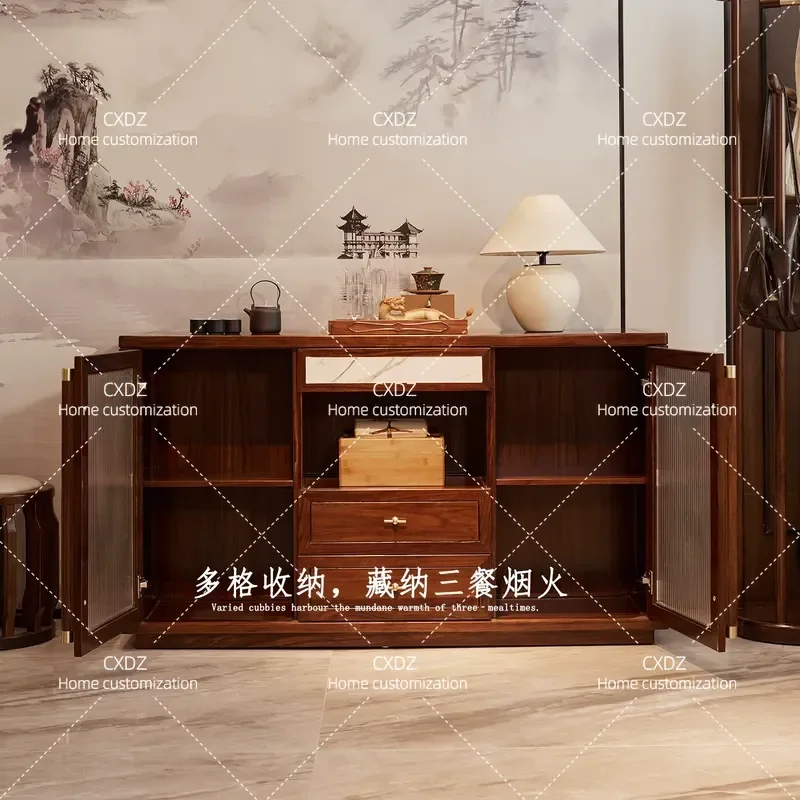 2026 new multi-functional storage light luxury new Chinese-style all-solid wood dining side cabinet integrated locker against