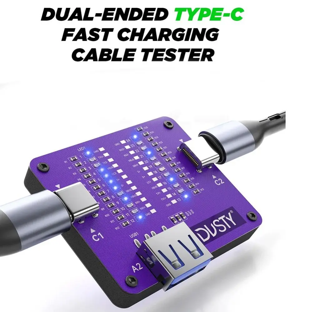 

Тестер кабелей Type-C с двумя концами, светодиодный индикатор, тестер кабелей для быстрой зарядки на 24 контакта, тестер целостности цепи для самостоятельного использования, электронный тестер