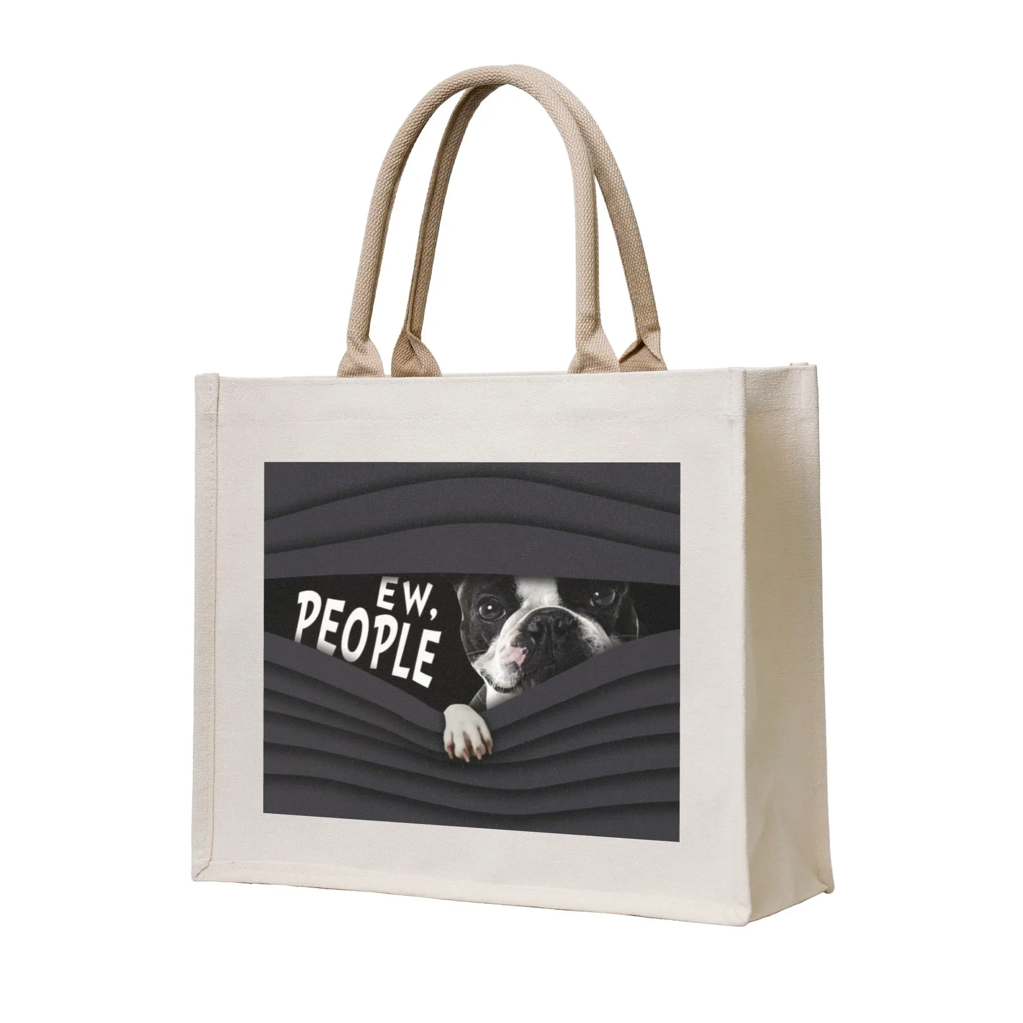 Funny Boston Terrier Ew People Shopping Tote Bags Portable Puppy Dog Grocery Shoulder Shopper Bag