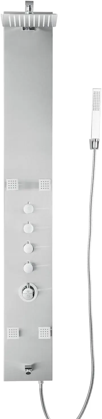 Blue Ocean 59” Stainless Steel SPS8819 Thermostatic Shower Panel with Rainfall Shower Head, Body Nozzles, and Handheld Shower