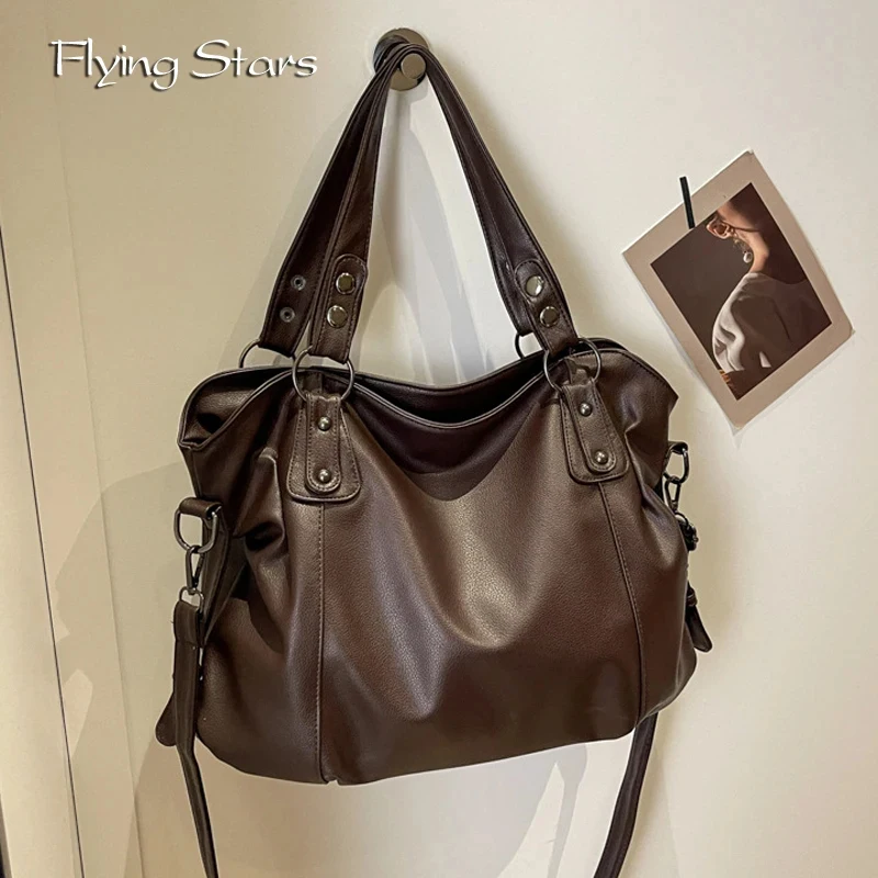 

Korean version, fashionable large-capacity handbag, made of soft PU leather, new retro women's bag, shoulder crossbody purse.