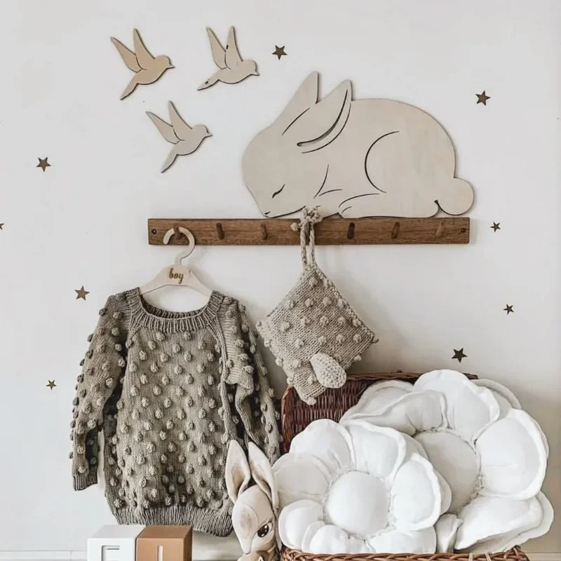 Baby Room Wall Ornaments Bunny Bird Butterfly Wooden Wall Sticker Children\'s Room Wall Decoration Kids Room Decor Accessories