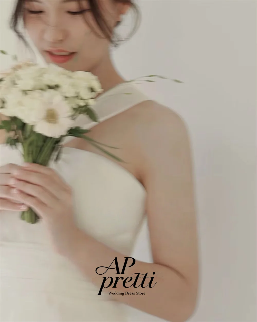 AP pretti Classic Ivory Halter Neck Organza Satin Korea Wedding Dress Photo Shoot A-line Floor Length Bridal Gown Customized