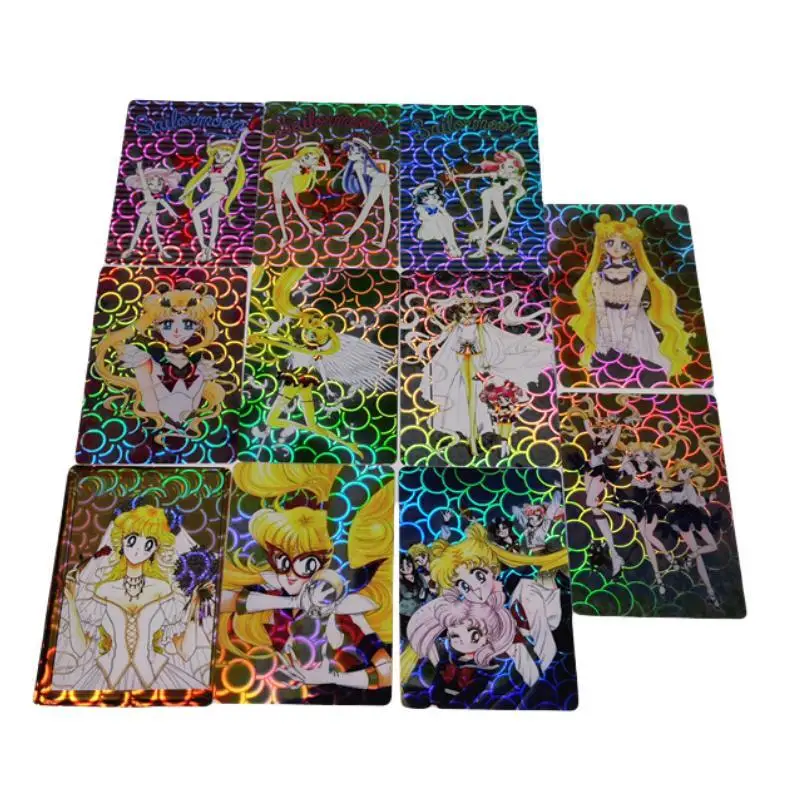 9Pcs/set Sailor Moon Tsukino Usagi Paste Card Halo Flash Stickable Flash Cards Anime Game Characters Collection Cards