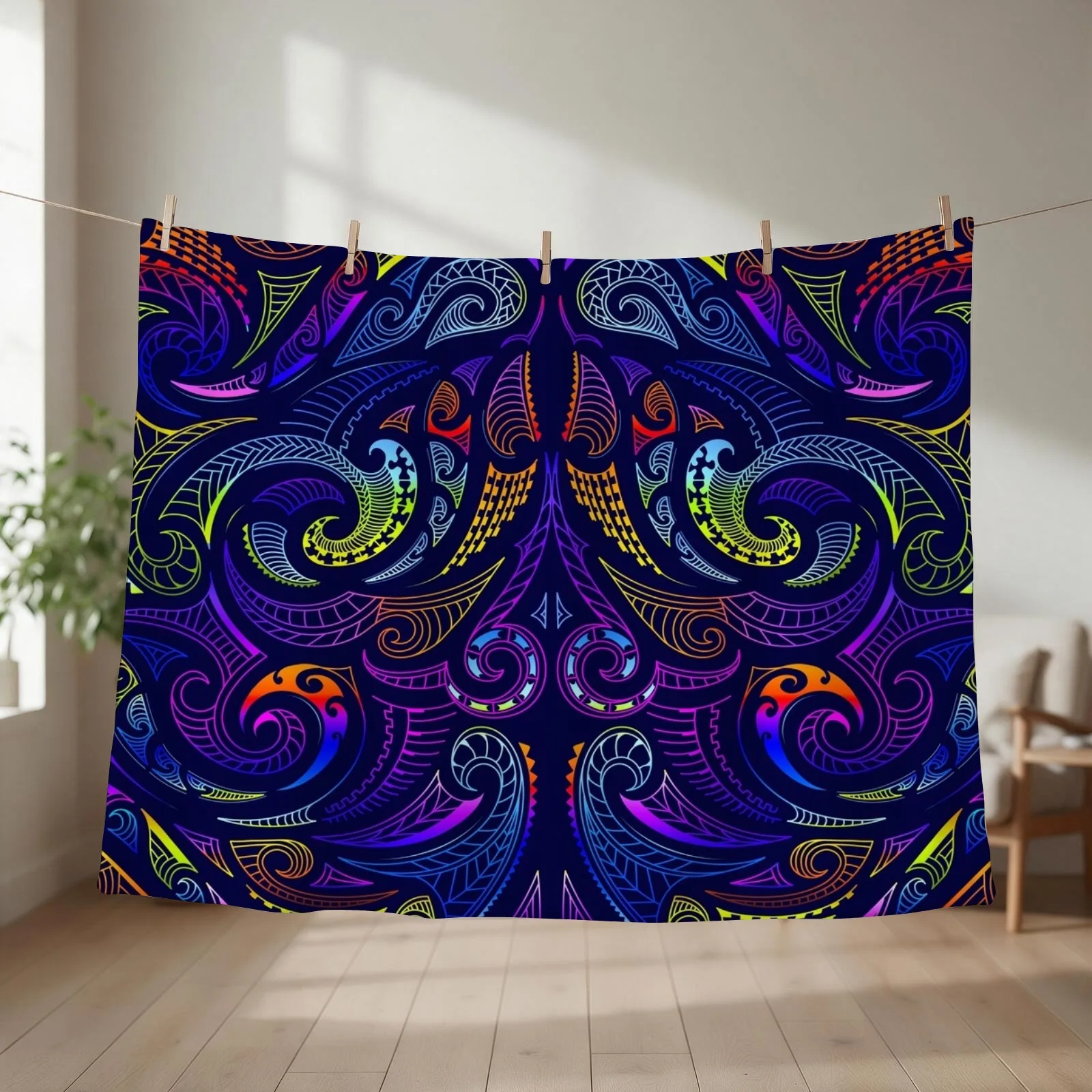 Minimal Maori on Purple New Zeeland Throw Blanket couch cozy soft plush fuzzy picnic outdoor blanket