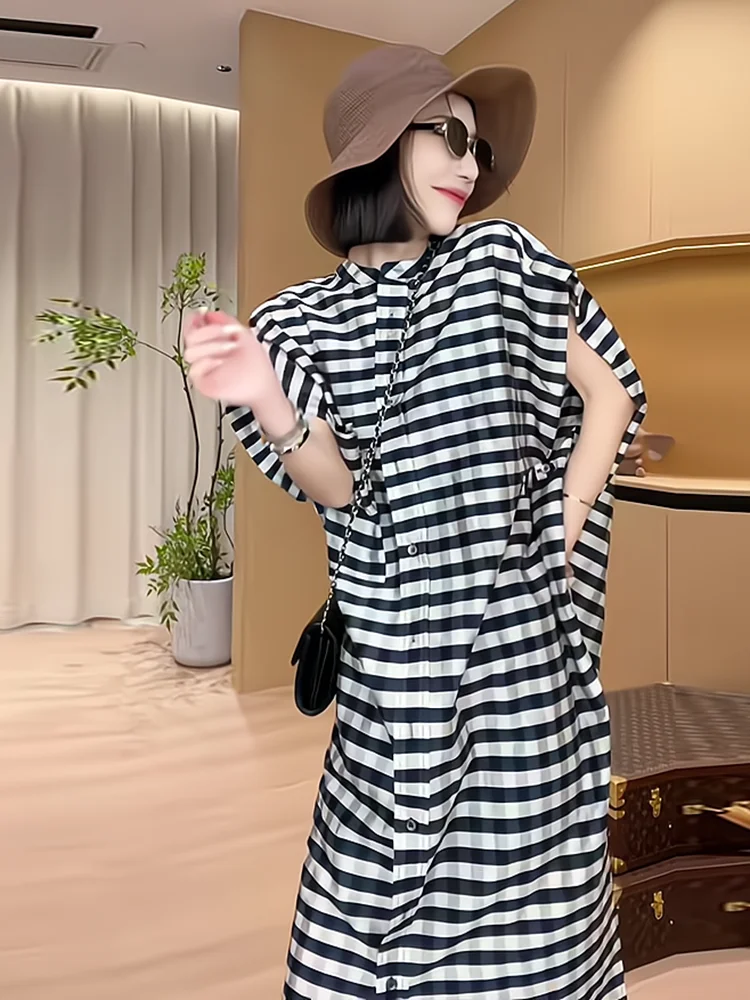 

Ele Vintage Plaid irt Dr Women's Summer Small Design Loose Split plus Size Midi Skirt Korean Sle Commute Wind