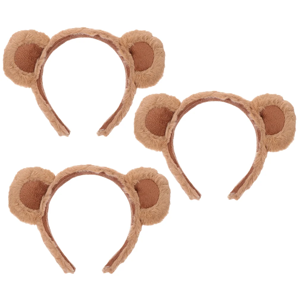 3 Pcs Bear Headband Cute Plush Hair Accessories 3pcs (a Style Headband-brown) Cosplay Ears Prop Animal Novelty Fabric Accessory