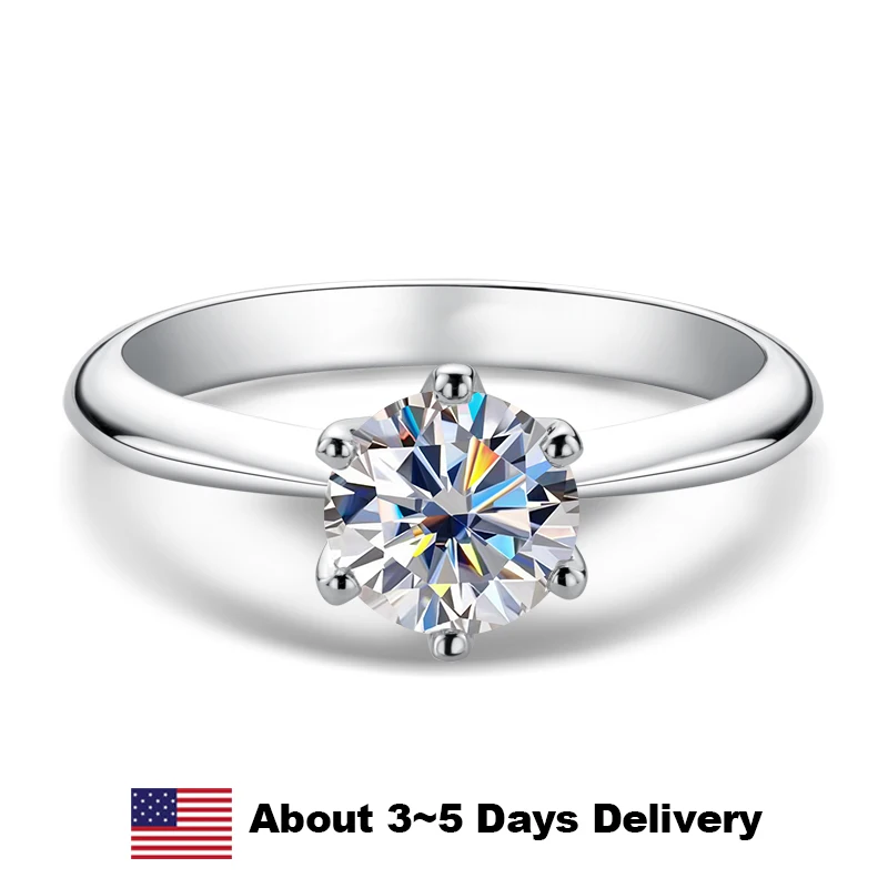 

6.5mm 1ct Moissanite Solitaire Ring D VVS1 Ladies Anniversary Gifts Wedding Engagement Band Ring 925 Sterling SilverCertificated