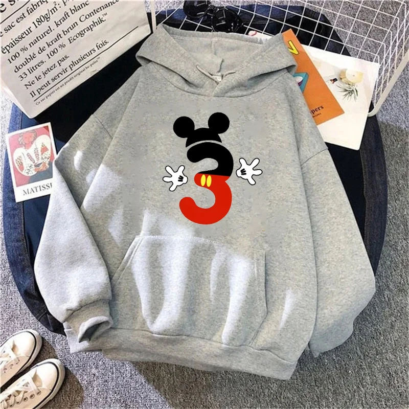 Disney Mickey Numbers Printed Hoodies Women Vintage Jasmine Kawaii Pullover Clothes Cartoons Sweatshirt Harajuku Aesthetic Tops