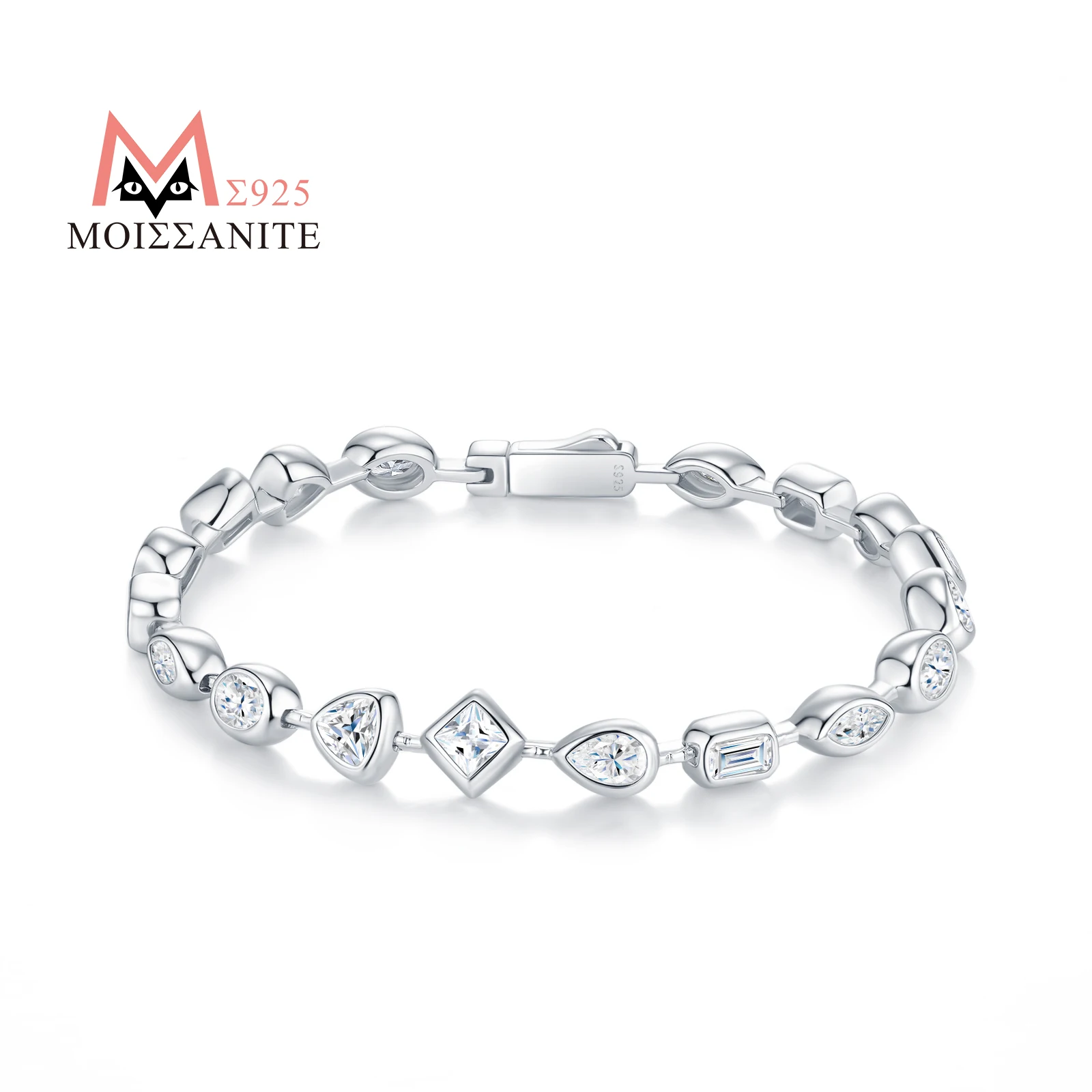 

JIUZUAN Mixed Cut Moissanite Tennis Bracelet S925 Silver 18K Gold Plated Modern Bezel Setting Elegant Women Jewelry Bracelet