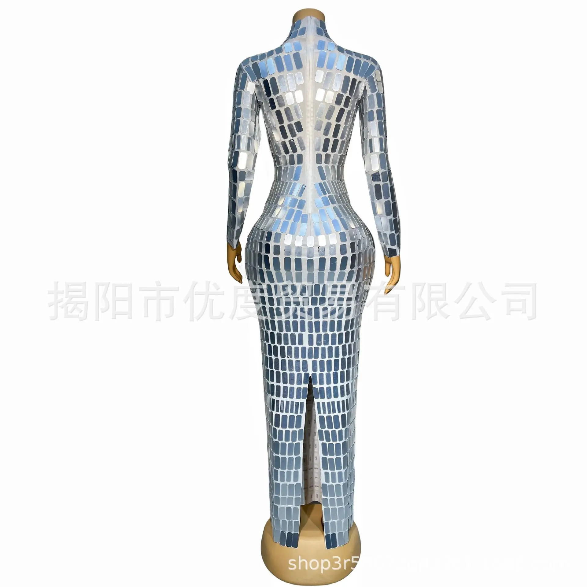 ชุดเดรสยาวแขนยาวคอสูงซีทรูตาข่ายสีทองสำหรับงานวันเกิด งานเลี้ยงค็อกเทล งานพรอม หรืองานเต้นรำสไตล์ฟลาเมงกา