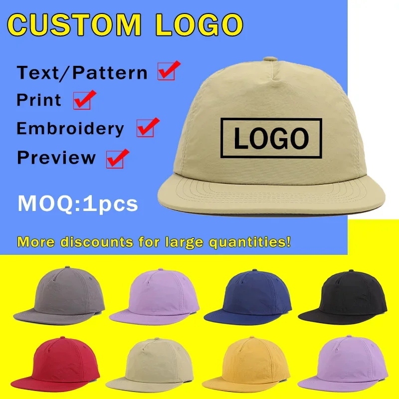 Retro 5-panel Flat-brimmed Hat Customizable Logo Summer Sunscreen Versatile Casual Quick-drying Baseball Cap for Men and Women