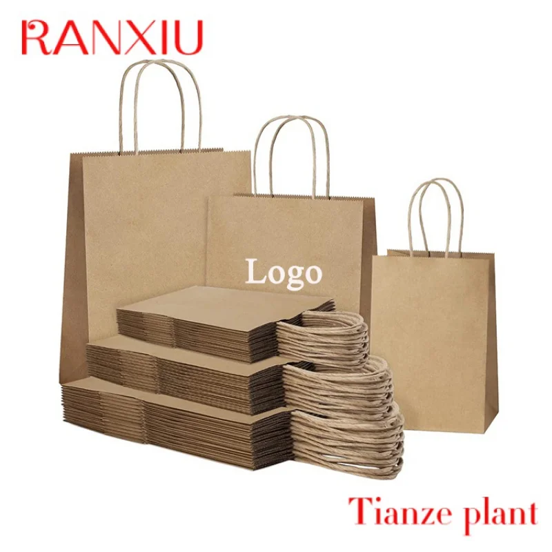 Custom Recyclable White Brown Black Paper Shopping Custom Handles Kraft Paper Bags Gift Bags With Your Own Logo