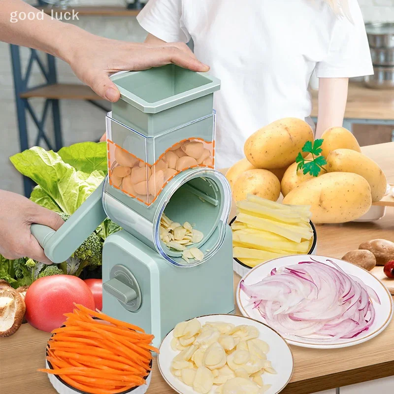 Vegetable Cutter & Slicer Manual Kitchen Cheese Chopper Machine With 5 Blades Drums Multifunctional Garlic Potato Shredder