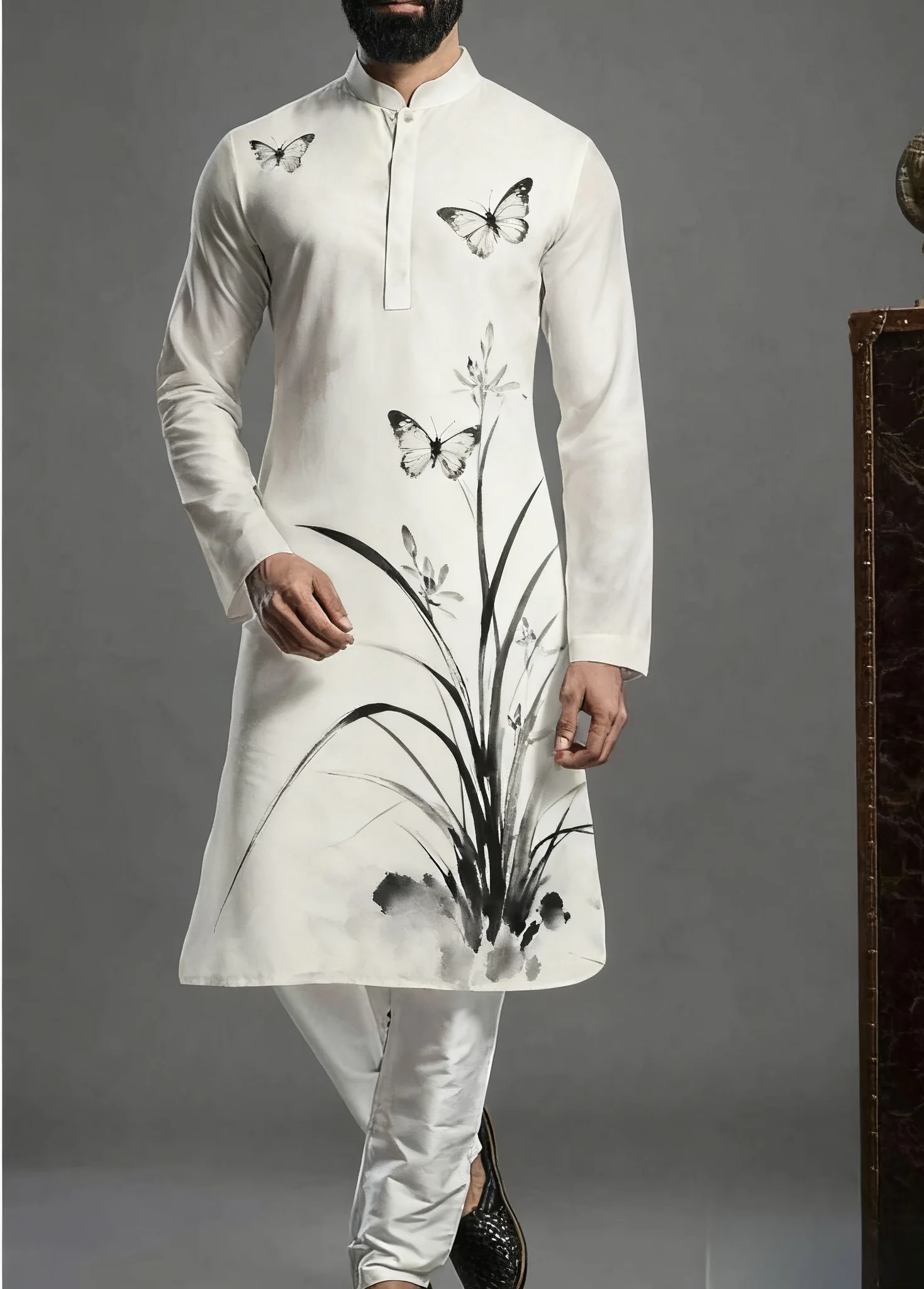 2026 Kurt men's digital print pattern kurta vardha fashionable casual fit regular robe suitable for all occasions