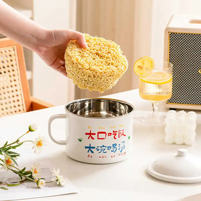 Imitation Enamel Instant Ramen Bowl With Lid Bowl High Capacity Mug Home Instant Noodle Rice Bowl Vintage Instant Noodle Bowl