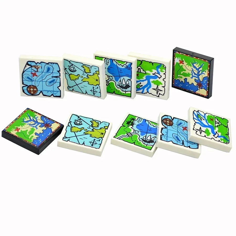 Map Building Blocks 2x2 bricks MOC Printed Navigation Nautical Map Treasure Map Accessories 10pcs 5 Styles 3068 Toys