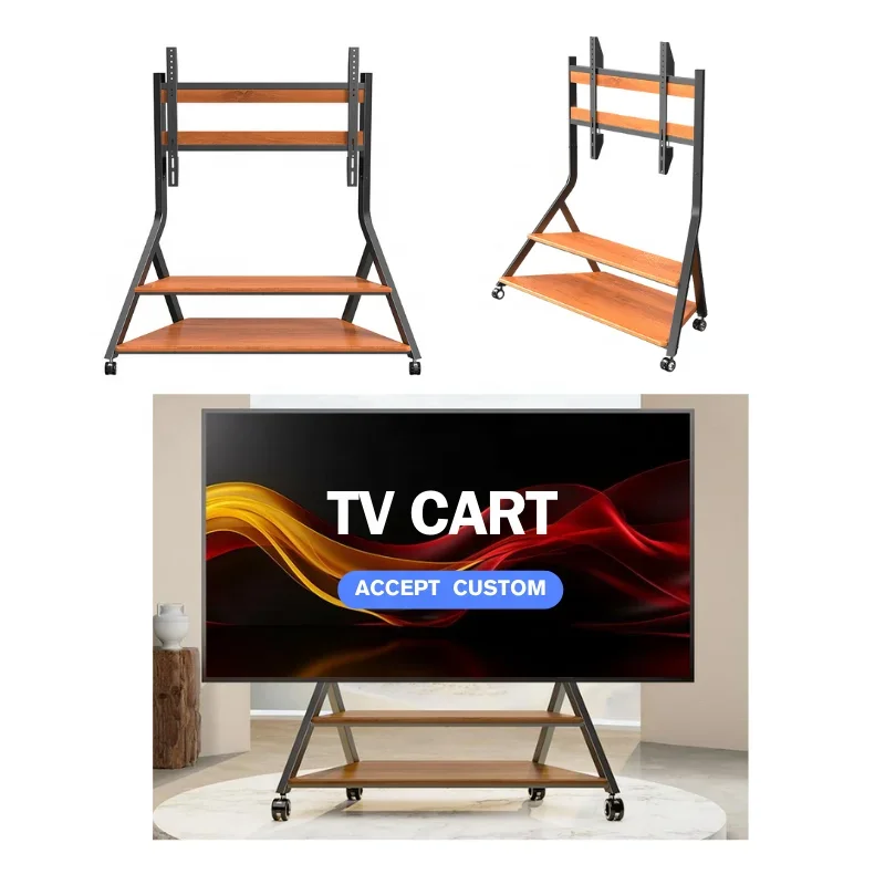 TV Mobile Cart Stand para salas de reunião, carrinho de TV, montagens e carrinhos, escola e publicidade Hall, 50 a 100"