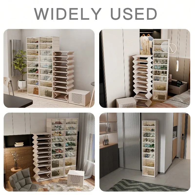 9 Tiers-36 Pairs Foldable Shoe Cabinet With Doors, Large Plastic Folding Shoe Cabinet, Easy Assembly Shoe Shelves Organizer For Entryway, Living Room, Household Storage And Organization - view 6