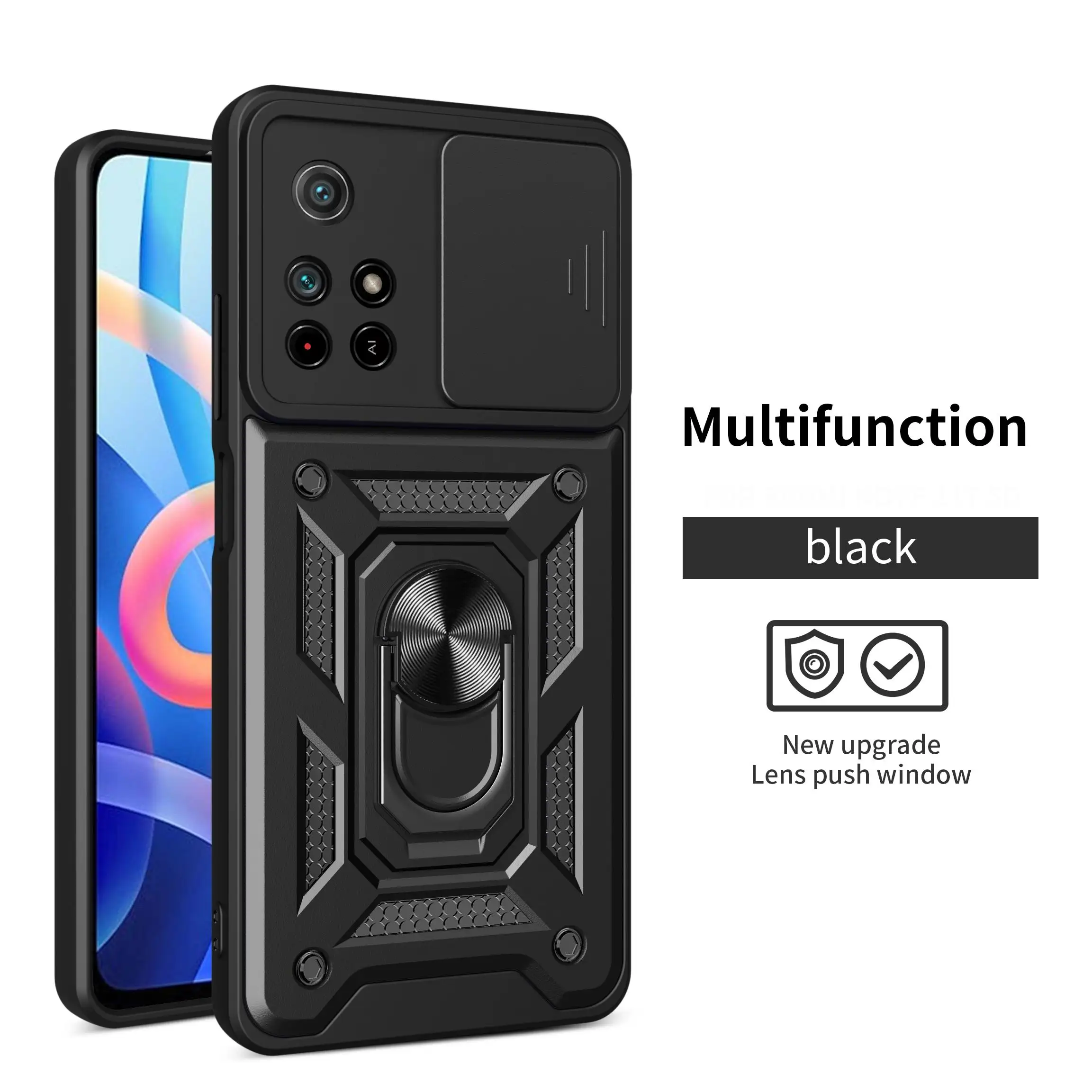 Armor Shockproof Case for Xiaomi POCO M4 Pro 4G 5G Phone Camera Lens Protective Magnetic Car Holder Ring Case Cover