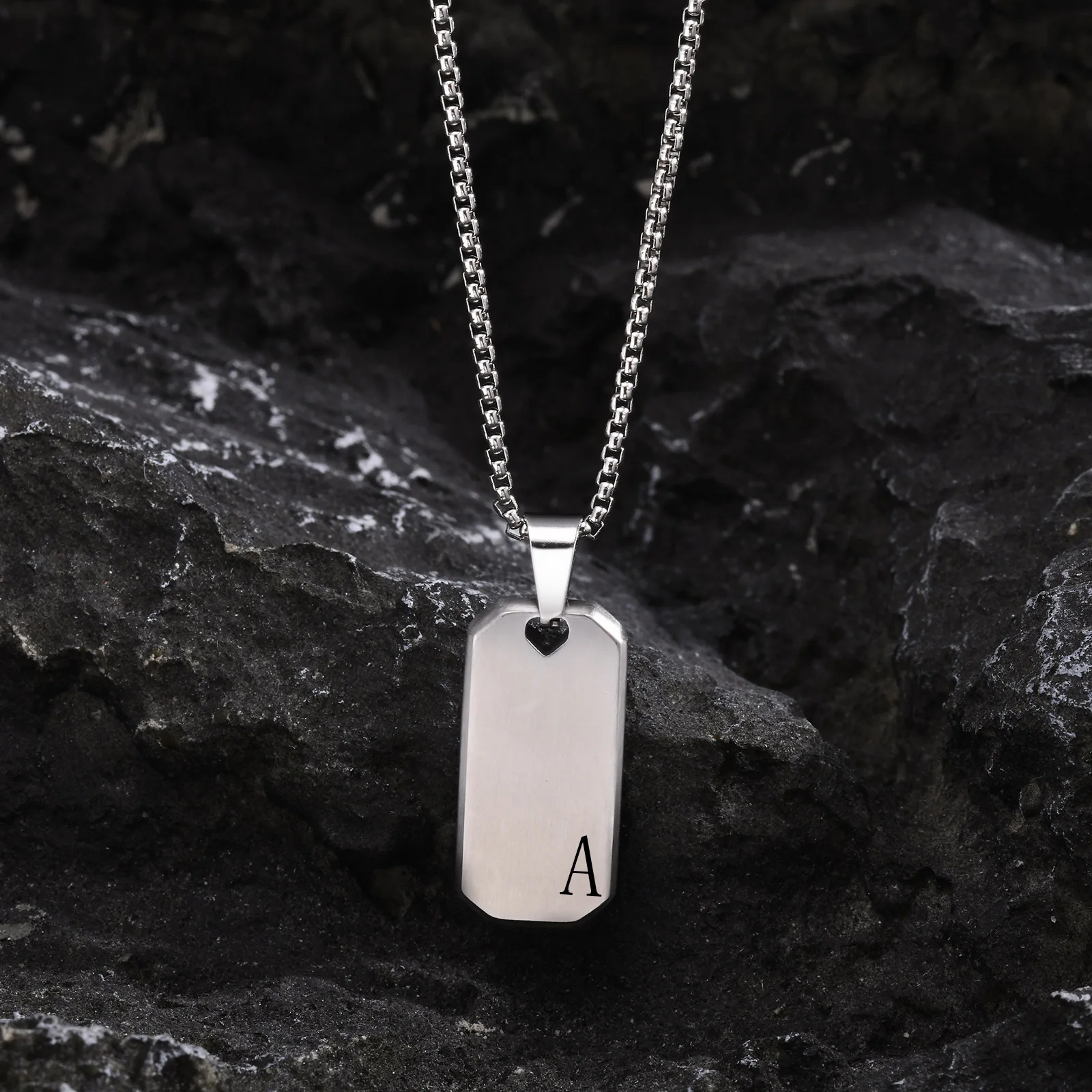 

Initials Small Dog Tag Necklaces for Men Boys,Custom Stainless Steel Geometric Pendant with A-Z 26 Letters,Casual Simple Gifts