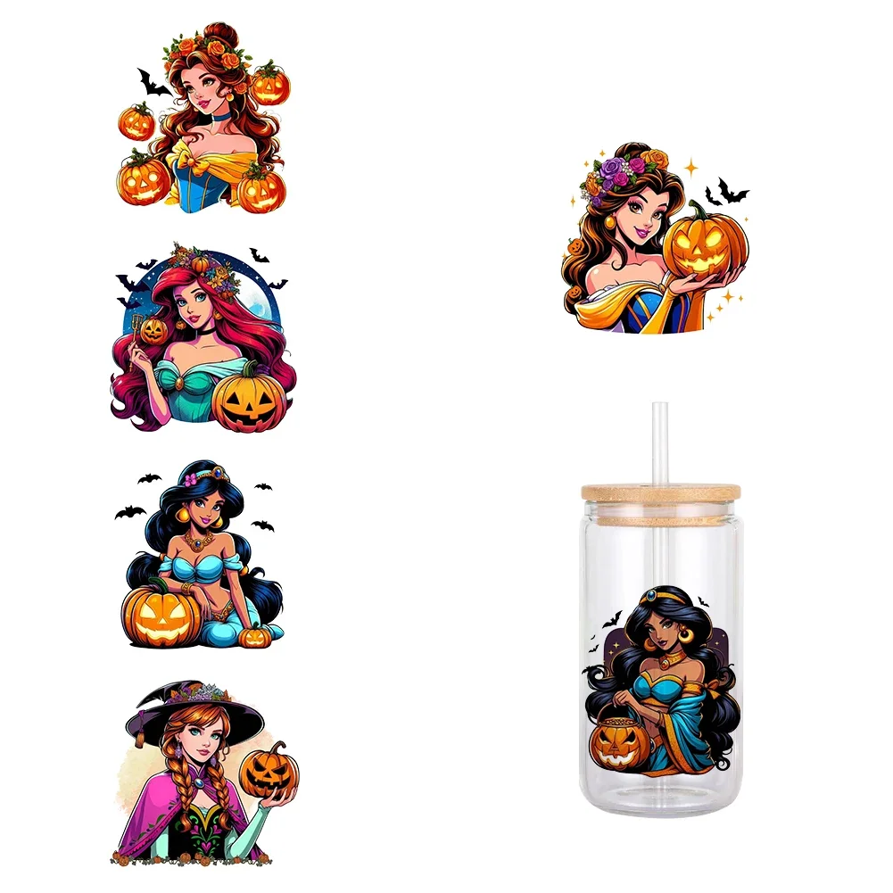 11X12cm Halloween Disney Cartoon Princess UV DTF Transfer Sticker Waterproof Transfers Decals For 16oz Glass Cup Wrap Sticker