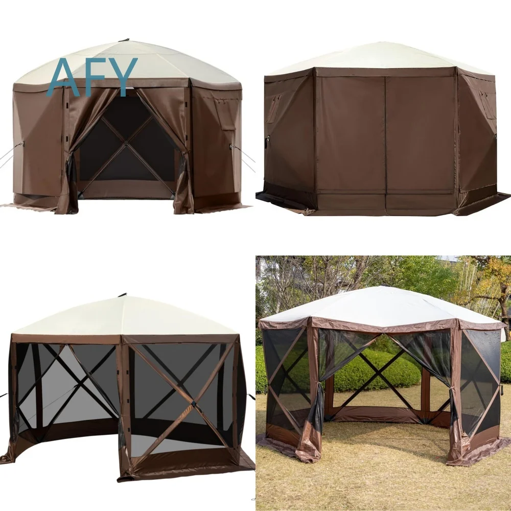 Hexagonal Outdoor Canopy Tent for Camping Hiking Picnic Shade Sun Protection Quick Setup Mesh Netting Waterproof UV Resistant
