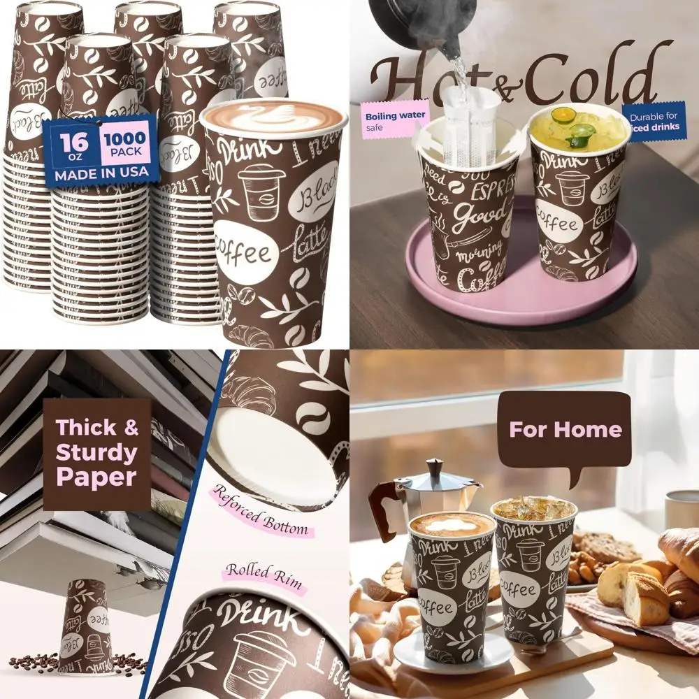 

Disposable Paper Coffee Cups 1000 Pack, Leak-Proof, Durable for Hot or Cold Beverages, Bulk Fit Meal Prep Cups