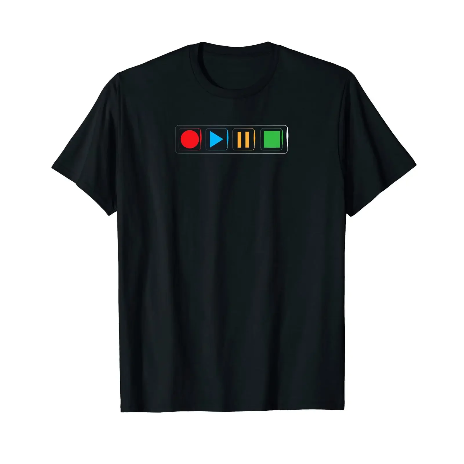 Playback start pause stop the music T shirt black vintage Washed Stylish streetwear Versatile Unisex Casual Comfortable fashion
